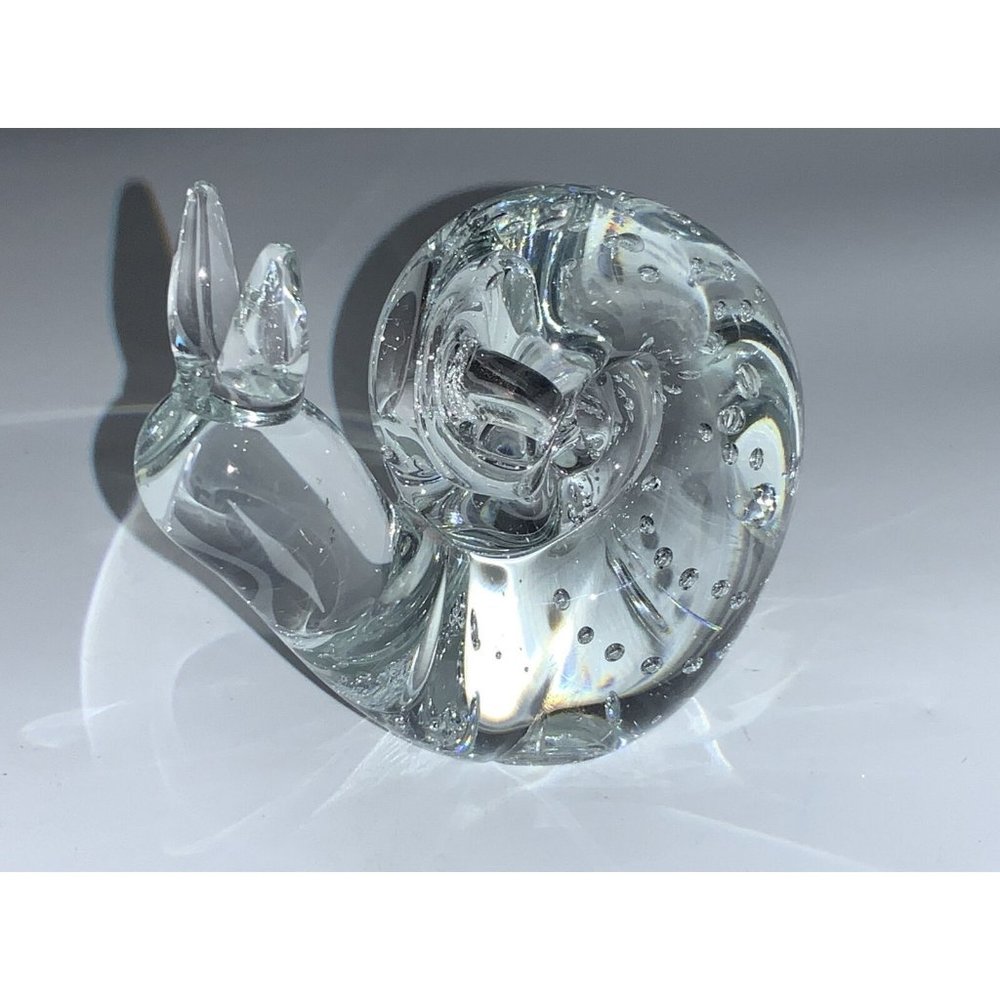 CLEAR ART GLASS SNAIL FIGURINE -BUBBLE Paperweight